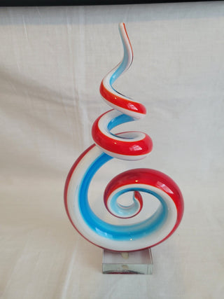 1970's Murano Glass 11" Swirl Sculpture Red White Blue RCD