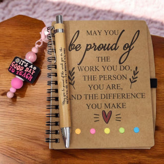 Notebook w/Matching Pen & Beaded Keychain/Bag Tag attachement 4.09"x5.31" It's A Good Day To Teach RSV|71120