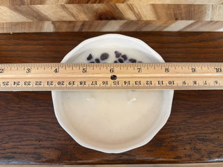 HANDMADE UPCYCLED CANDLE SMALL WHITE BOWL W/AMETHYST STONES SCENT LAVENDER