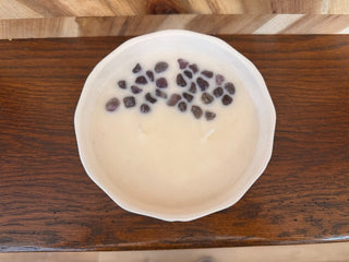 HANDMADE UPCYCLED CANDLE SMALL WHITE BOWL W/AMETHYST STONES SCENT LAVENDER