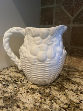 White Pitcher with Embossed Cherry Basket   MTS