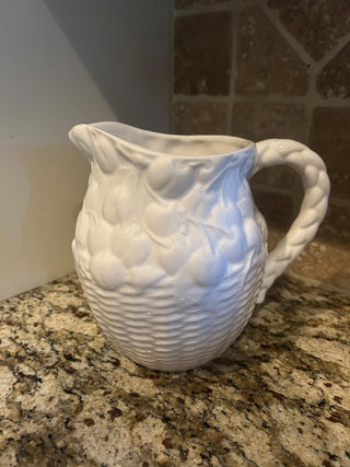 White Pitcher with Embossed Cherry Basket   MTS