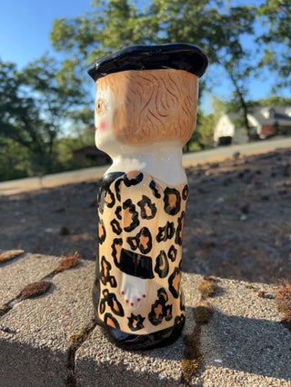 Susan Paley Francis Hand Painted Lady Leopard Sweater Vase Bella Casa Ganz 10"