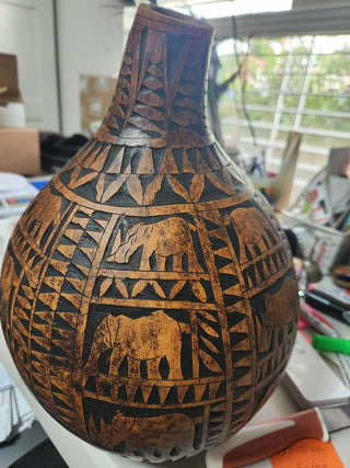 Hand Carved Gourd Vase Made in Kenya  MTS|114672