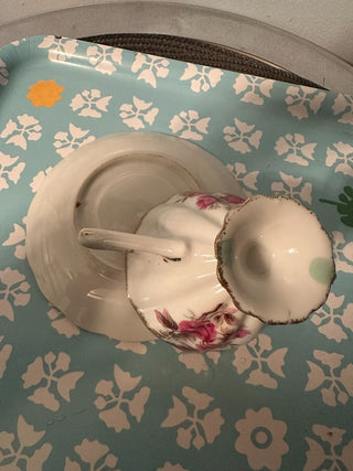 Vintage Teacup/Saucer Footed Pink Rose MTS|120024