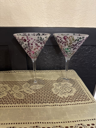 Vintage  Martini Glasses Purple, Green & yellow - sold as set of 2 -RCD|130049