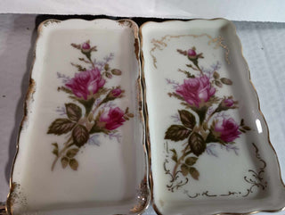 Vintage Set of Moss Rose Ash Trays and Plates Smoking Set Royal Sealy Japan|37187