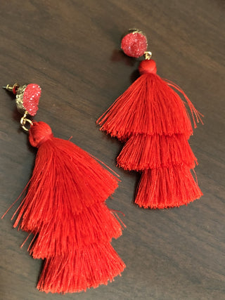 Red Tassle Dangling Earrings RSV B22|98340
