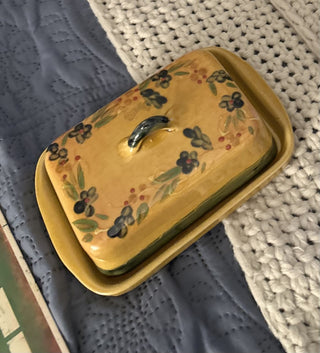 Terre Provence Hand Painted Ceramic Butter or Cheese Dish Vintage|56677