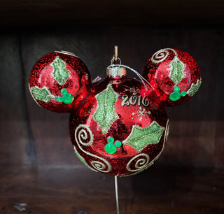 Red Glass Mickey Mouse Head Orn NM|132631