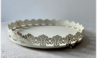 Metal Victorian lace round decorative tray #62 VV MTS|85246