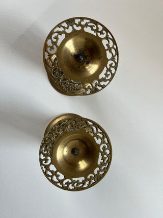 Pair of 2 brass filigree candle holders.|74424