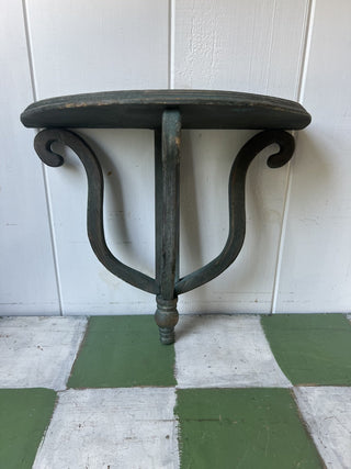Vintage green wooden wall shelf F&M