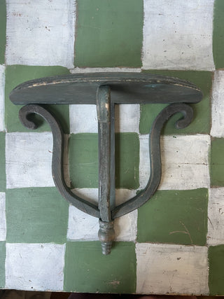 Vintage green wooden wall shelf F&M