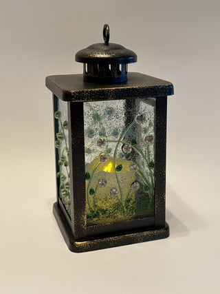 Bronze Lantern with Fused Glass Floral Panels 3.5" Square, 7.5" Tall - AnoGLass|58491