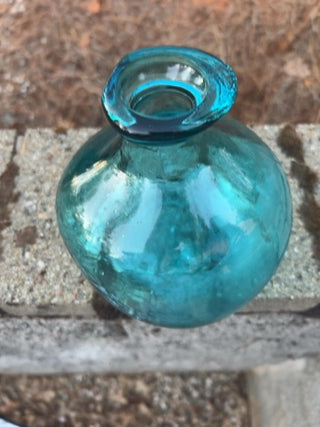 Vidrios San Miguel Bulb Vase 100% Recycled Glass 7" Aqua Blue Handmade Spain