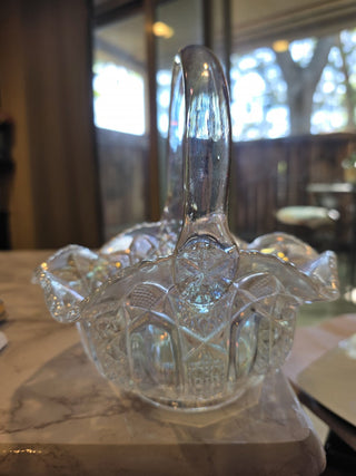1970’s LE Smith Heritage Quintet Pressed Glass Basket Total Height 7.5”RSV