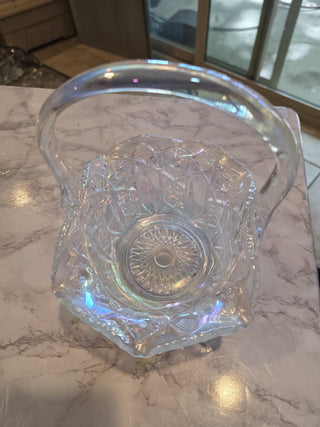 1970’s LE Smith Heritage Quintet Pressed Glass Basket Total Height 7.5”RSV