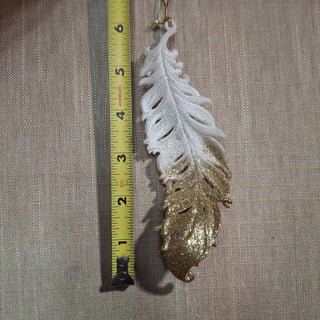 White & Gold Feather Ornament MTS|123987