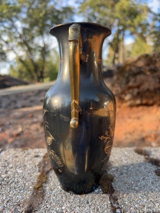 JP Vintage double handle flower engraved brass vase