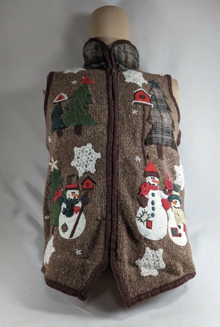 Victoria Jones Womens Sweater Vest Petite Large Black Snowman #63 VV MTS|130859