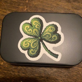 Shamrock Trinket Tin w Faux Coins & Pin, Black RSV