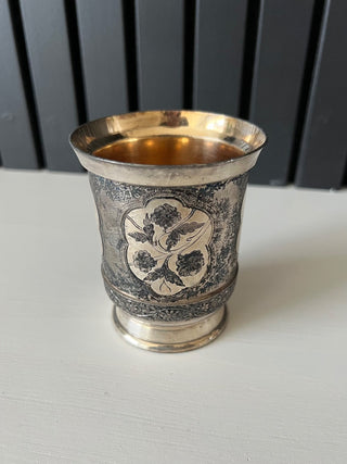 Vintage silver plate ornate beaker cup RSV|105387