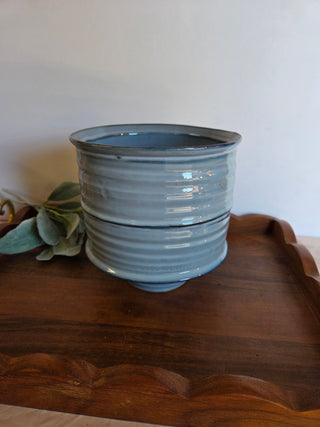Blue Ceramic Ribbed Planter Vase