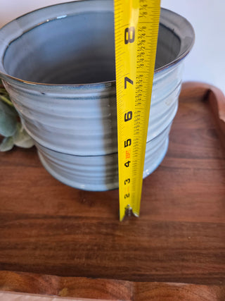 Blue Ceramic Ribbed Planter Vase