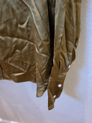 Olive Green Silk Banana Republic Blouse (Size Large)