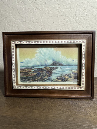 Framed Vintage Linen Postcard "Surf and Rocks" MTS|68297