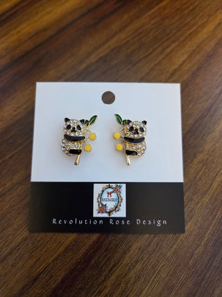 Rhinestone Panda Stud Earrings