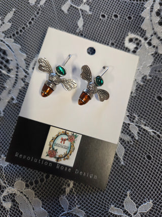 Stainless Steel Bee Stone Earrings