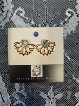 Half Flower Rhinestone Stud Earrings