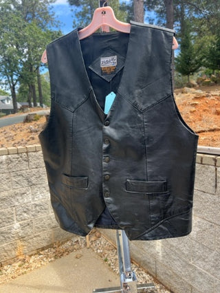 Vintage Katch Me Too Leather Vest Men Black Button Front Biker Style Large