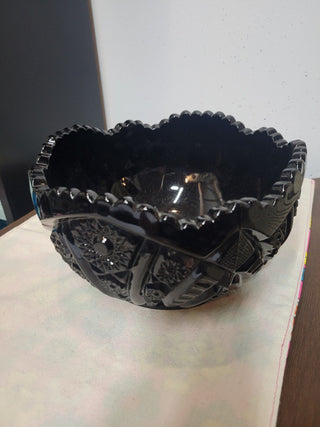 1970's Tiara Indiana Glass Black Monarch Daisy Bowl|54053