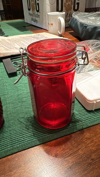 Red Glass Jar w/ Hinged Lid-KL RCD