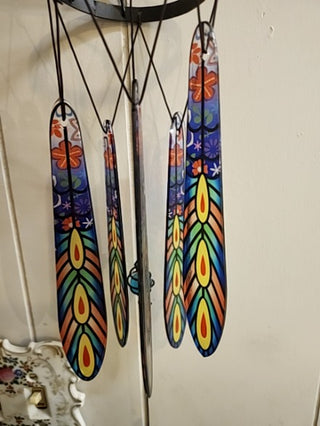 Thirty two inch long glass peacock wind chime