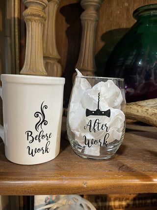Coffee Mug Wine Glass Set Before and After Work RCD|74952