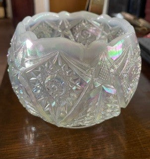 Vintage Imperial White Carnival Pressed Glass Rose Bowl RCD