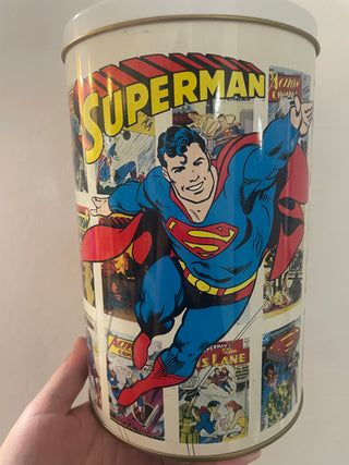 vintage 1987 superman pretzel tin