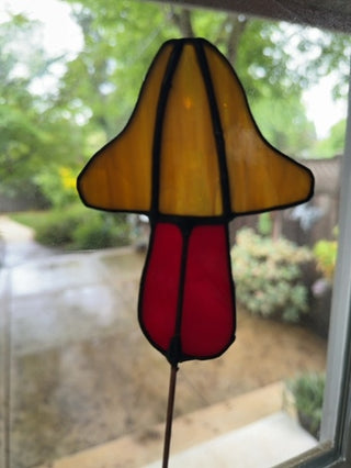 Handcrafted Stained Glass Mushroom Suncatcher Stake