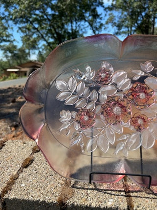 JP Vintage Walther Glass Mikasa Rosella Pink Crystal Serving Platter