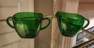 MCM Creamer/Sugar Set Green Anchor Hocking RSV