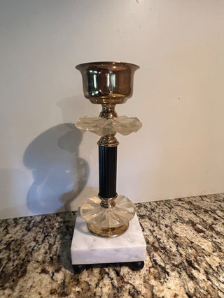 Brass, Lucite, and Marble Candle Holders, Set of 2   MTS