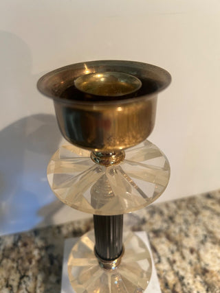 Brass, Lucite, and Marble Candle Holders, Set of 2   MTS