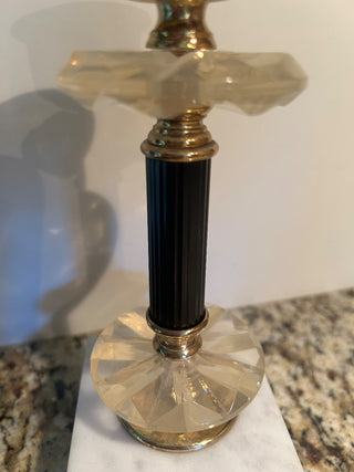 Brass, Lucite, and Marble Candle Holders, Set of 2   MTS