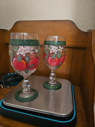 Hand Painted Apple Glasses Set/2