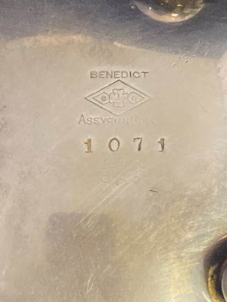 Antique Benedict Assyrian footed silver dish rcd|75408