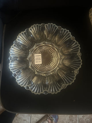 Vintage Anchor Hocking Clear Glass Scalloped Devil Egg Plate #62 VV MTS